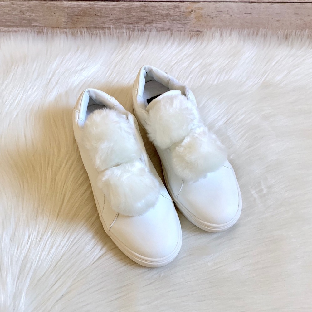 LFL White Faux Fur Pompom Sneakers - Picture 2 of 5